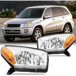Pair Headlight Assembly Dot Approved Compatible With 2001 2002 2003 Toyota RAV4 Base/4WD SUV Headlamp Black Housing Amber Reflector Driver and Passenger Side