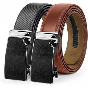 Men's Belts 2 Pack Leather Ratchet Belt for Men Belt for Jeans Dress
