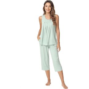 NACHILA Pajamas for Women-Viscose Made from Bamboo, Sleeveless Pjs Tank Top Capri Pants Pajama Sets Cooling Sleepwear