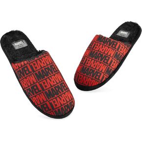 Marvel Men's Slippers - Warm Cosy Indoor Non Slip House Shoes Size 6-10 Lounge Wear - Gifts for Him (Black/Red, 7/8)