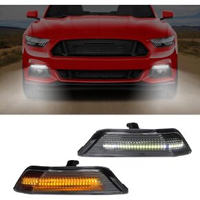 LED DRL Front Bumper Turn Signal Light Compatible With Ford Mustang 2015 2016 2017, Transparent Lens White Turn Water Light/Amber Sequential Turn Signal Light, 2PCS