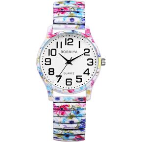 Lancardo Women Stretch Band Watch: Bohemia Elastic Analog Quartz Big Number White Dial Wristwatch Easy to Read Birthday Christmas