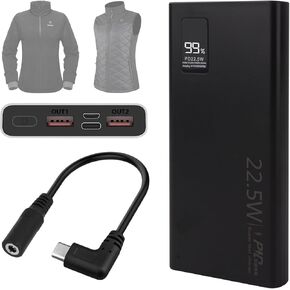 10000mAh QC3.0 Heated Jacket Battery Pack with 9V Step-Up Charging Cable for Heated Vests and Jackets (Not Working for 12V Heated Gear)