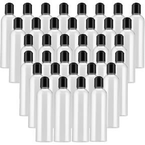 40 Pack 8 Oz Plastic Bottles with Disc Top Caps, Refillable Clear Travel Squeeze Lotion Bottles Containers with Black Bulk Disc Cap for Shampoo, Body Wash, Creams, Soap
