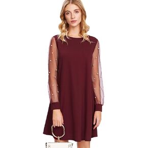 DIDK Women's Mesh Long Sleeve Pullover Tunic Dress