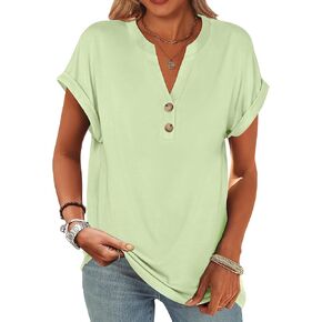 ANRABESS Women's Short Sleeve Henley Tops V Neck Summer Casual Loose Dressy Shirts Blouse