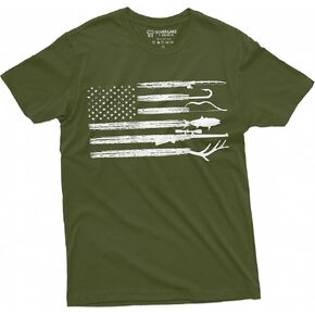 Men's Hunting Fishing Shirt USA Flag Nature Camo Shirt Father Gift Ideas Patriotic Tee