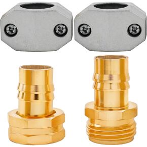 Little Gardener Garden Hose Repair Kit - Heavy Duty All Metal Body - 3/4 and 5/8 Garden Hose Fittings - Female and Male Water Hose End Replacement - Hose Fix Set to Connect to Outside Water Hose Bib