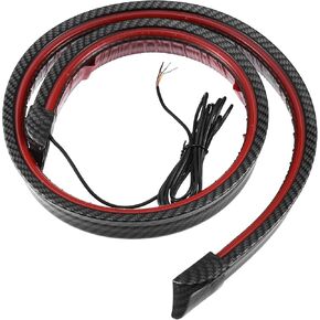 Universal Car Spoiler with Red LED Brake Light 47.2inch/1.2m Trunk Spoiler Lip Kit Car Tail Light Strip Bar Spoiler Rubber Carbon Fiber Pattern Black