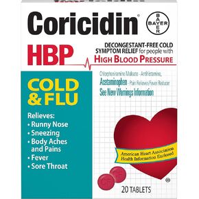 Coricidin HBP Cold & Flu Tablets, 20 ea (Pack of 12)