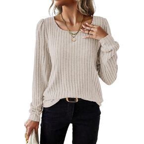 Samefar Womens Fall Shirts 2024 Round Neck Long Sleeve Tops Casual Loose Fitting Soft Ribbed Knit Tunic Blouse