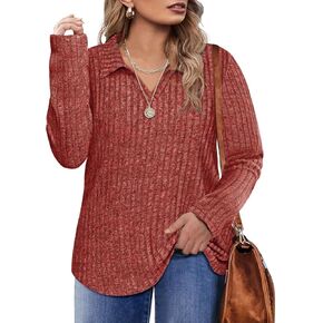 RITERA Plus Size Sweaters for Women Knitted Long Sleeve Tops Fall Winter V Neck Collared Shirts XL-5XL