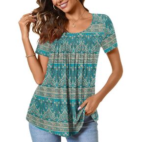 CATHY Women's Summer Short Sleeve Tunic Tops Comfy Blouse Fashion Shirts Loose for Leggings