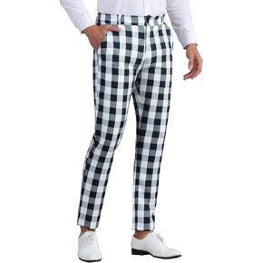 Lars Amadeus Gingham Plaid Pants for Men's Flat Front Trousers Business Tartan Dress Pants