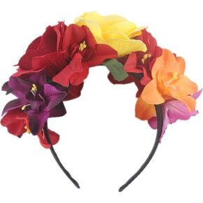 QUUPY Mexican Flower Crown Headband Halloween Hairband Rose Flower Crown Headpiece Floral Hair Accessories for Cosplay Carnival Party Beach Vacaton Stage Performances