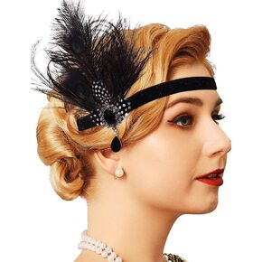 1920s Flapper Headpiece Black Feather Headband Headpieces Party Prom Head Accessories for Women