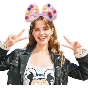 3D Oversize pink bow headband with colors balls mouse ears headbands hairbands for Women Girls, Cosplay Accessories Party Decorations