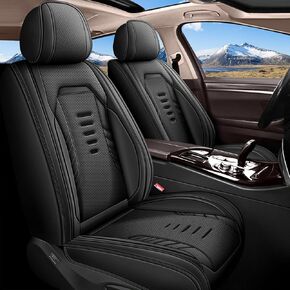 Seat Covers for Hyundai Santa Fe 2007-2023 2024 2025 Full Set 5 Seats - Premium Breathable Perforated Leather - for Hyundai Santa Fe Accessories (Black)