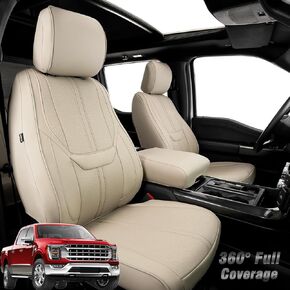 Super Cover for Ford F150 Seat Covers, Full Covered for 2015-2024 Waterproof Leather Seat Covers,for Ford F150 Truck Accessories 2021 2022 2023 2024,Only Fit 1st Row Bucket Seat SuperCrew (XL,XLT)