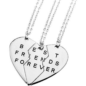 Fusicase Jewelry Necklaces Best Friend Forever BFF Metal Split Heart Necklaces Couples Three Part Necklaces