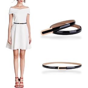 Women's Belt Fashion Elegant Skinny Patent Leather Belts Genuine Leather Waistband Slim Waist Belt Gold Alloy Buckle