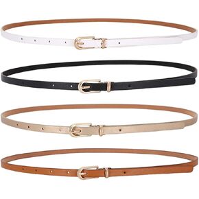 Tookie 4pcs Leather Belts, Thin Waist Slim Leather Belt PU Women Skinny Ladies Girls Valentines Day(as shown)