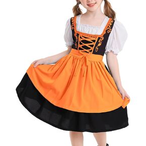 FYMNSI Oktoberfest Costume for Girls Kids Teens Traditional German Bavarian Dirndl Dress with Maid Apron Halloween Outfit