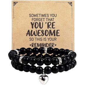 tenghong2021 Natural Stones Beaded Bracelet for Women Elastic Stretch Heart Bracelet Handmade Braided Rope Gemstone Heart Elastic String Bracelets for Men Friendship Birthday Gifts Jewelry