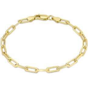 Lavari Jewelers 7 Inch Paper Clip Link Chain Bracelet for Women and Men in 925 Sterling Silver with Yellow Gold Plating 3.5 mm Wide with Lobster Claw