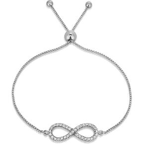Sterling Silver Adjustable Infinity Bracelets for Women- Adjustable CZ Chain Bracelets for Women, Bolo Slider Bracelets in 3 colors