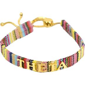 Sorority Shop Kappa Alpha Theta Bracelet — Multi-Color Woven Bracelet with Gold-plated Sorority Nickname and Adjustable Clasp