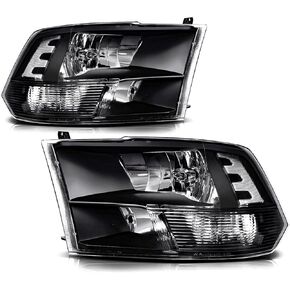 Headlight Assembly for 2009 2010 2011 2012 2013 2014 2015 2016 2017 2018 Dodge Ram 1500,10-18 Ram 2500 3500 Halogen Headlamp Replacement Pair, Chrome Housing Amber Corner