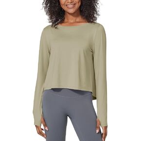 G4Free Long Sleeve Crop Top for Women Athletic Gym Workout Tops Loose Cropped T-Shirts