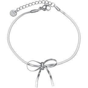 Bowknot Bracelet for Women Gold/Silver Stainless Steel Bow Bracelet Adjustable Ribbon Bow Bracelet Dainty Jewelry Gifts