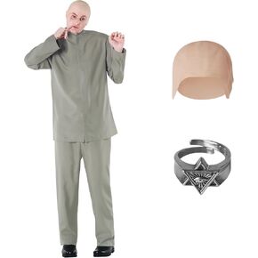Morph Grey Villain Costume With Baldcap, 60s Costume Men, Funny Halloween Costumes For Men