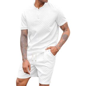 Verdusa Men's 2 Pieces Outfit Textured Short Sets Short Sleeve Top with Shorts