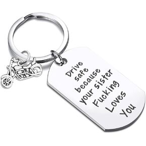 Great gift for a new motorcyclist ，Drive Safe I Love You Keychain Gift for New Driver, Gifts from Sister Brother Family Member Best Friend, Brother Gifts from Sister Birthday Gifts Siblings Gifts