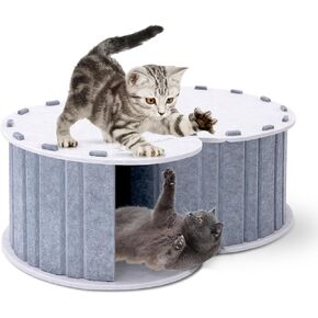Cloud Cat Play Tunnel with Cat Bed, MIU COLOR Cat Chase Playground, Foldable Scratch Resistant Double-Layer Cat Cave, Cat Hideaway Tunnel Tube Toys, for Cats up to 10 lbs