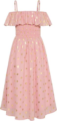 GRACE KARIN Girls Off Shoulder Dress Sleeveless Ruffle Spaghetti Straps Smocked A-Line Chiffon Dress 5-14Y in Saudi Arabia