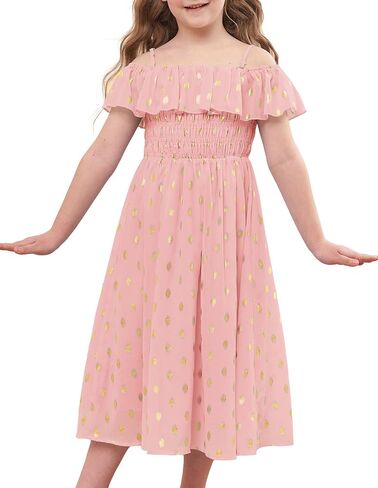 GRACE KARIN Girls Off Shoulder Dress Sleeveless Ruffle Spaghetti Straps Smocked A-Line Chiffon Dress 5-14Y in Saudi Arabia