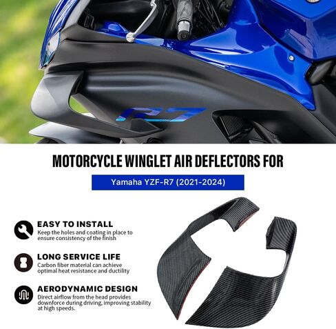 Fairings Fairings للدراجات النارية من MANCANL لـ Yamaha YZF-R7 (2021-2024) - جناح سبويلر لأجنحة Yamaha R7، بلاستيك ABS متين سهل التركيب لأجنحة Yamaha R7 (ألياف الكربون السوداء الساطعة) in Kuwait