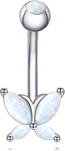 POPLYKE فراشة البطن خاتم على شكل زر 925 فضة استرخى لطيف أوبال خاتم ثقب البطن للنساء in Kuwait