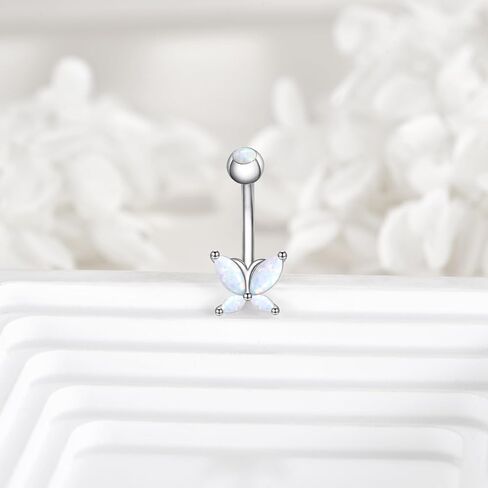 POPLYKE فراشة البطن خاتم على شكل زر 925 فضة استرخى لطيف أوبال خاتم ثقب البطن للنساء in Kuwait
