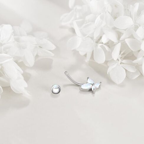 POPLYKE فراشة البطن خاتم على شكل زر 925 فضة استرخى لطيف أوبال خاتم ثقب البطن للنساء in Kuwait