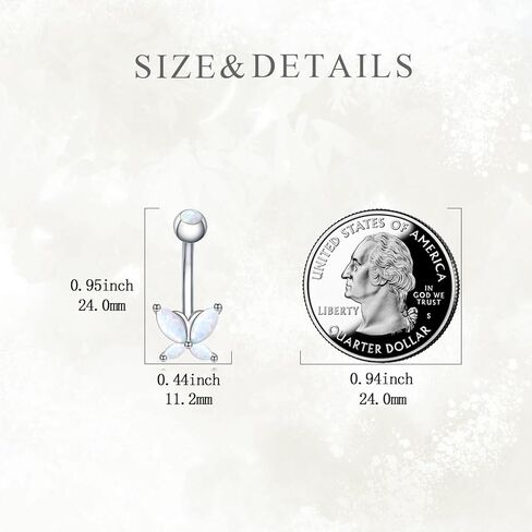 POPLYKE فراشة البطن خاتم على شكل زر 925 فضة استرخى لطيف أوبال خاتم ثقب البطن للنساء in Kuwait