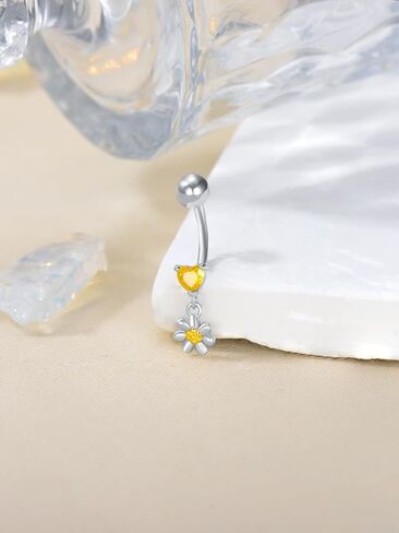 Belly Button Ring 925 Sterling Silver Navel Piercing Jewelry Daisy/Butterfly/Cat Belly Button Ring Dangling Jewelry Gifts For Women in Kuwait