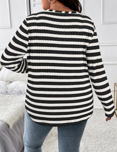 Koscacy Women Plus Size Casual Knit Sweater with Pocket V Neck Solid Color Tops Lightweight Long Sleeve Blouses in Saudi Arabia