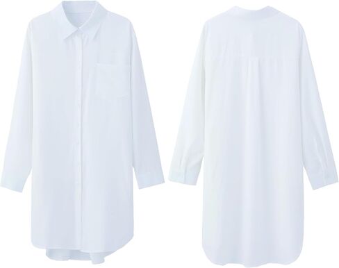 Women's Casual Button Down Shirts Long Sleeve Oversize Blouse Loose Shirt Dress with Side Pockets in Saudi Arabia