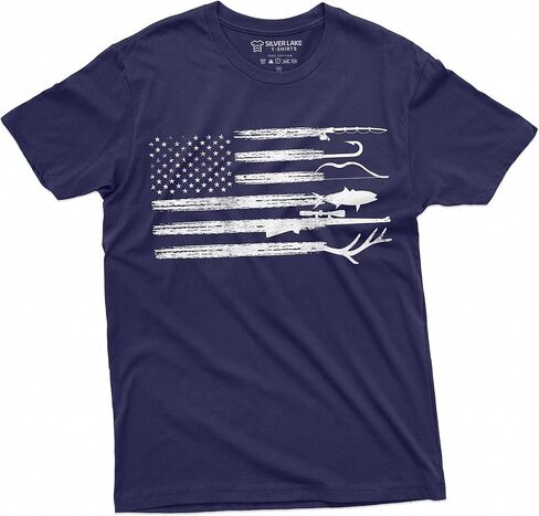 Men's Hunting Fishing Shirt USA Flag Nature Camo Shirt Father Gift Ideas Patriotic Tee in Saudi Arabia