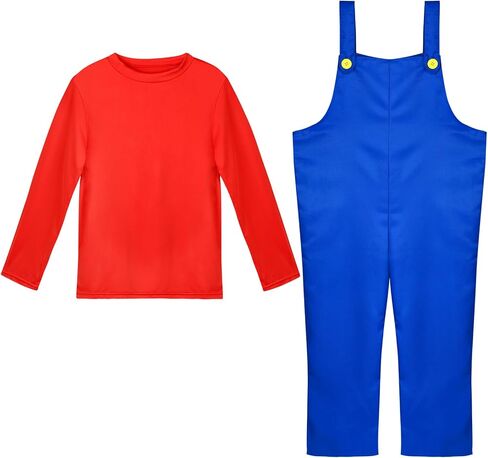 Vermeyen Adult/Kids Plumber Outfit with Hat Mustache Gloves Accessory Halloween Cosplay Costume in Saudi Arabia